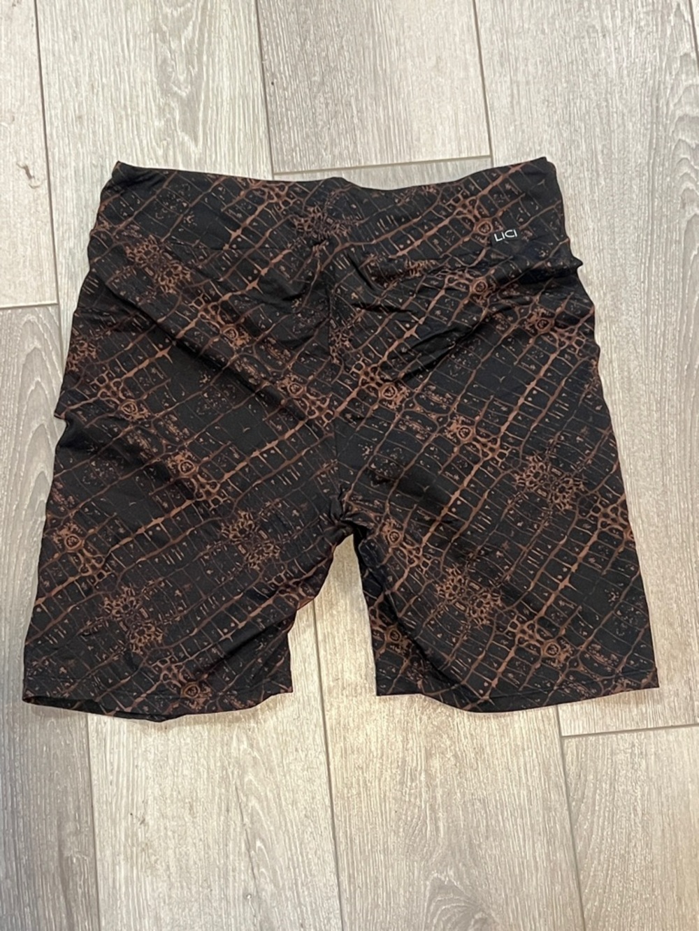 Croc-Print Black & Brown Athletic Shorts